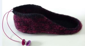 felted slipper before upper toe attached